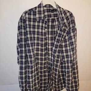 Mens GAP Blue White Plaid Button Down Top Size M